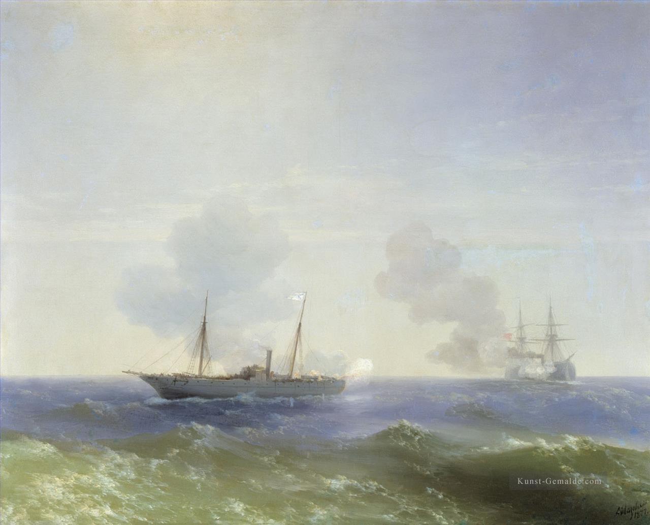 Ivan Aivazovsky Schlacht von Dampfer Vesta und türkischen ironclad Seestücke Ölgemälde